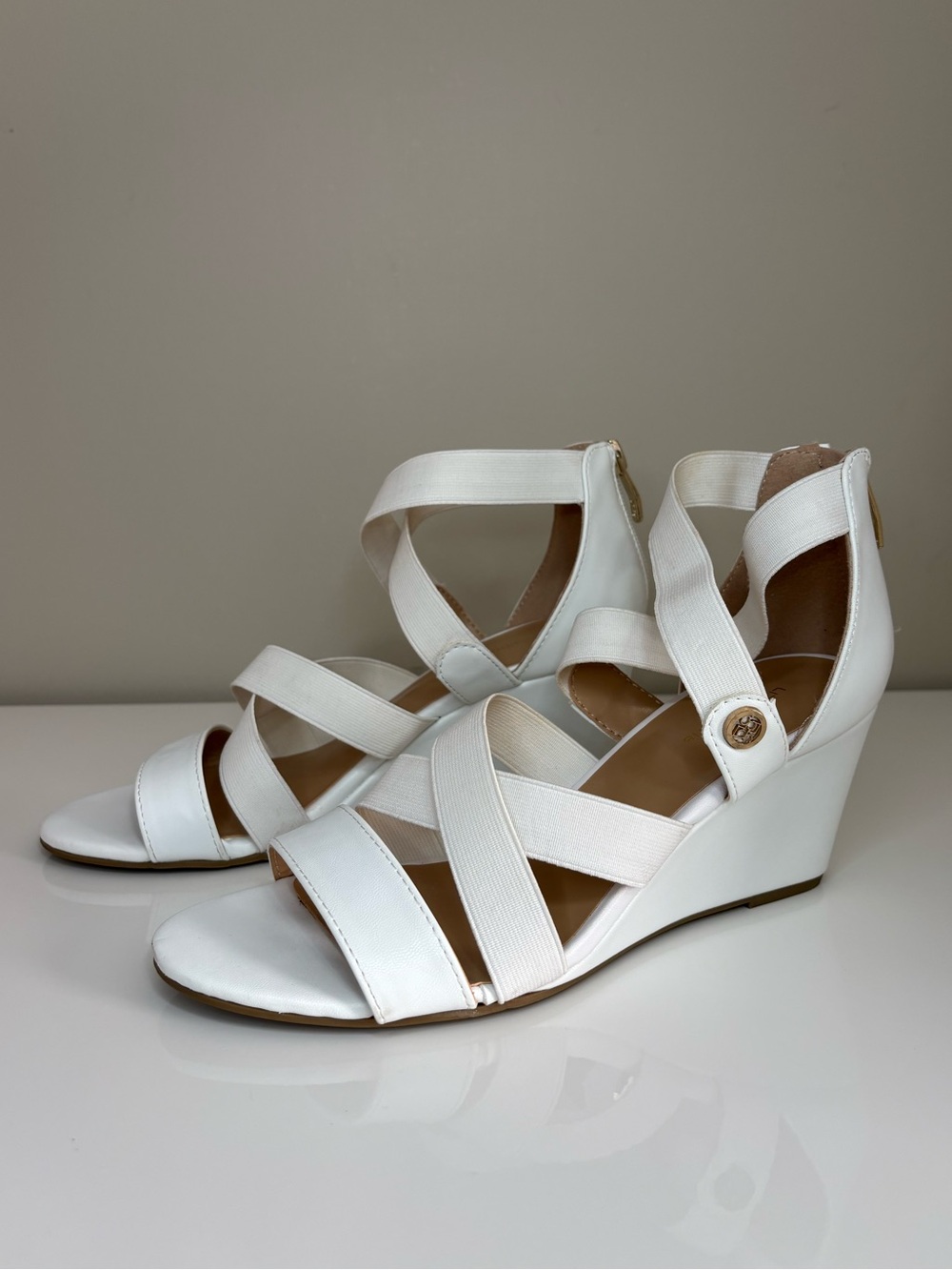 Liz Claiborne White Strappy Wedge Sandals